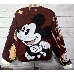 OOAK Handmade Upcycled Mickey Mouse Tapestry Jacket Quilt Lined Fringe Women's L